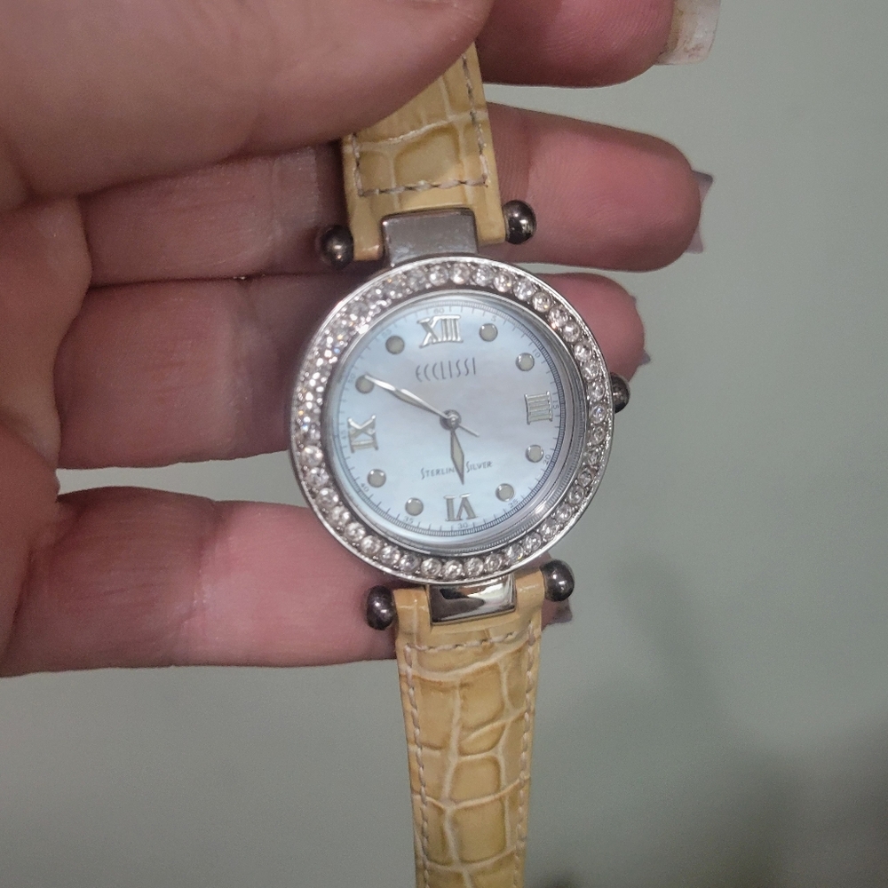 ECCLISSI 925 STERLING SILVER WATCH. VTG EXCELLENT Original Ecclissi Leather Band - Picture 2 of 14